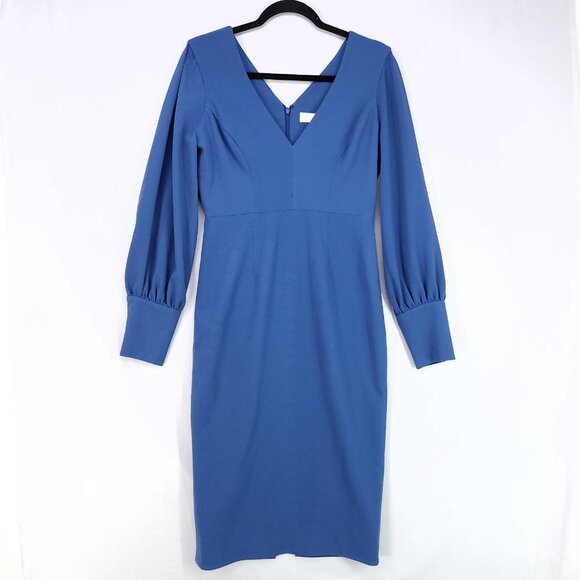 Dress The Population Nadia Midi Dress Size Medium Long Sleeve Low V-Neck - Picture 1 of 13